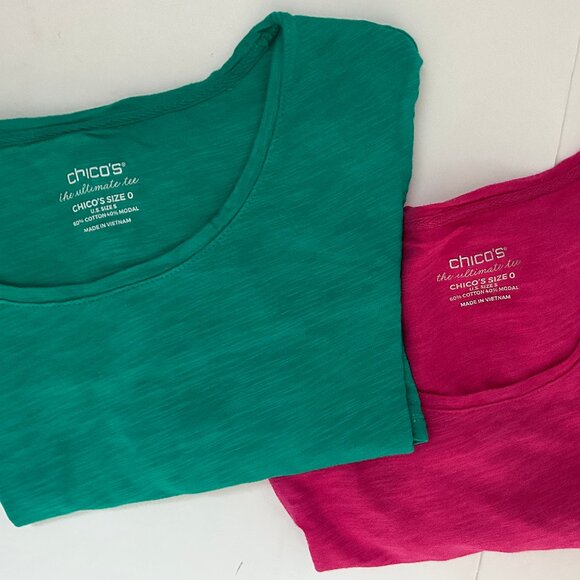 CHICO'S Women's T-Shirts Tee Shirt Top Lot of 2 Brights Size 0 (Small) - Picture 1 of 4